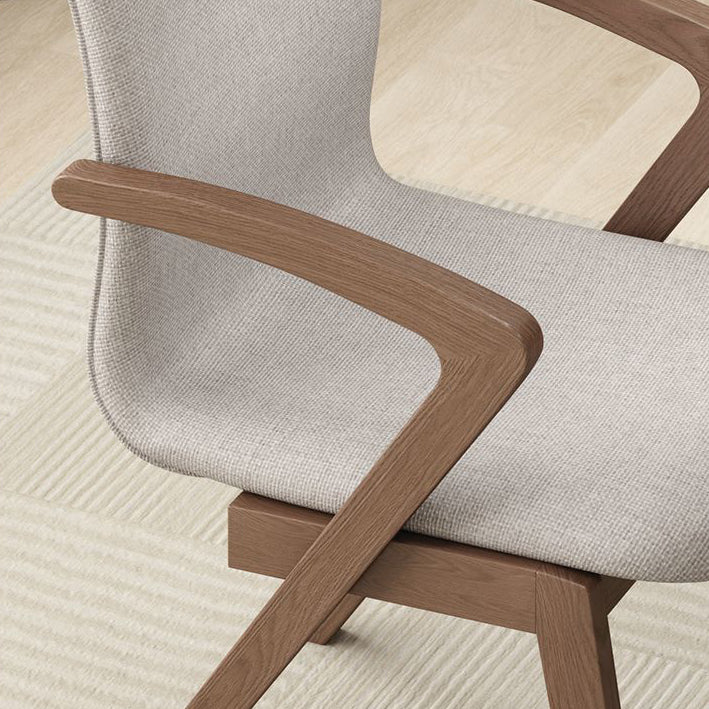Contemporary Scandinavian Curved Square Cotton Linen Wood Dining Chair Backrest Armrest For Dining Room