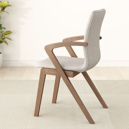 Contemporary Scandinavian Curved Square Cotton Linen Wood Dining Chair Backrest Armrest For Dining Room
