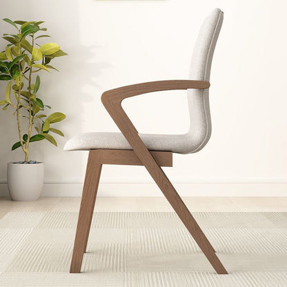Contemporary Scandinavian Curved Square Cotton Linen Wood Dining Chair Backrest Armrest For Dining Room