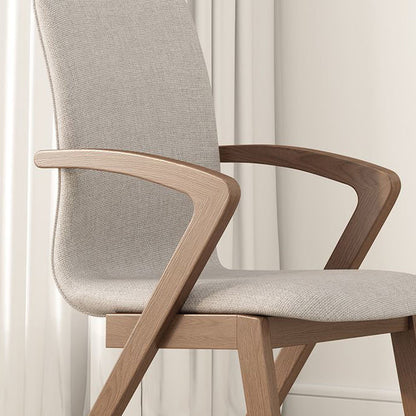 Contemporary Scandinavian Curved Square Cotton Linen Wood Dining Chair Backrest Armrest For Dining Room