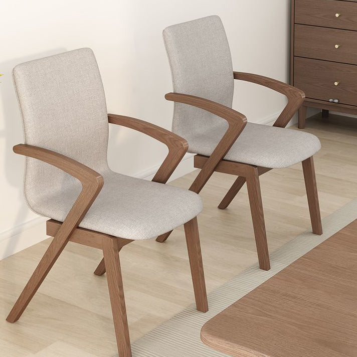 Contemporary Scandinavian Curved Square Cotton Linen Wood Dining Chair Backrest Armrest For Dining Room