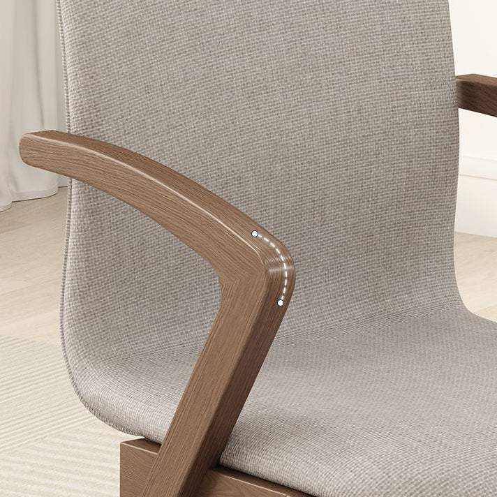 Contemporary Scandinavian Curved Square Cotton Linen Wood Dining Chair Backrest Armrest For Dining Room