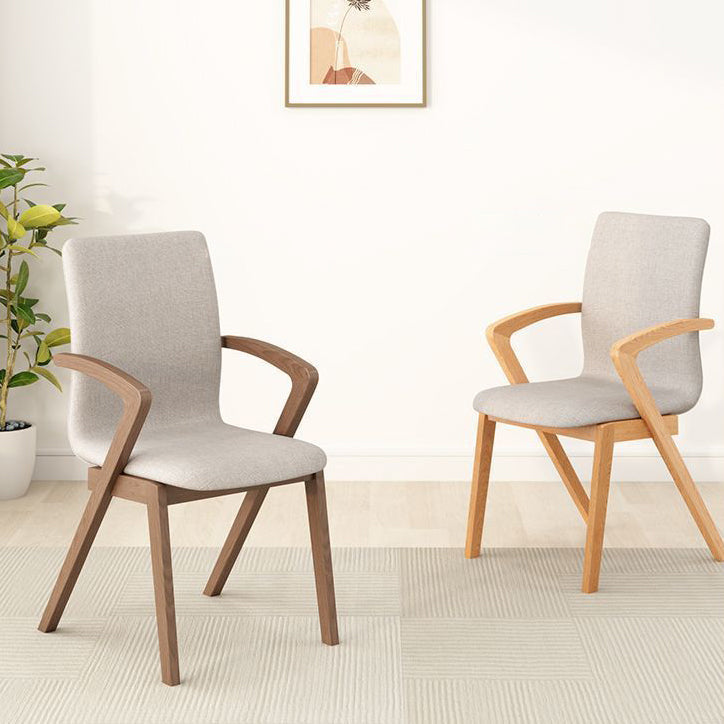 Contemporary Scandinavian Curved Square Cotton Linen Wood Dining Chair Backrest Armrest For Dining Room