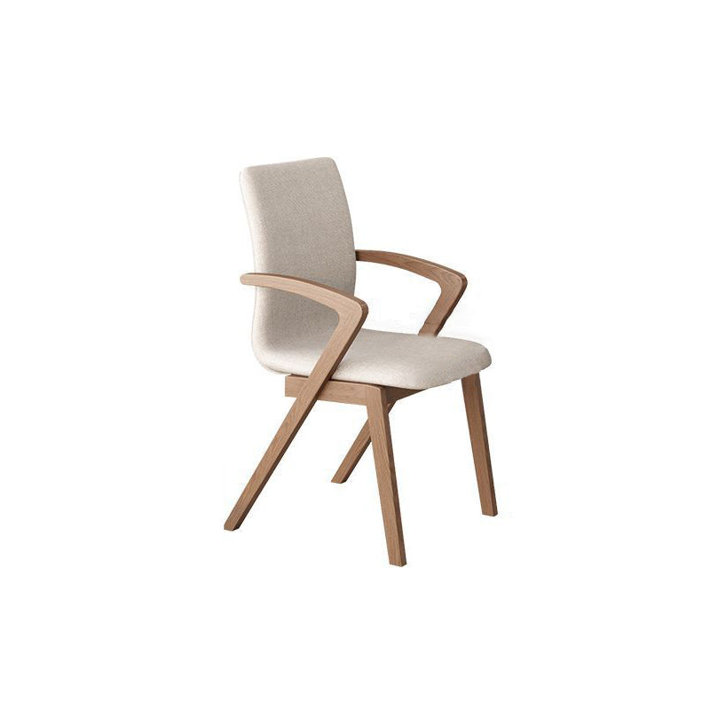 Contemporary Scandinavian Curved Square Cotton Linen Wood Dining Chair Backrest Armrest For Dining Room