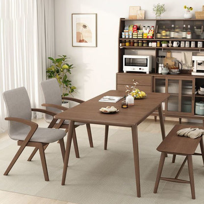 Contemporary Scandinavian Curved Square Cotton Linen Wood Dining Chair Backrest Armrest For Dining Room