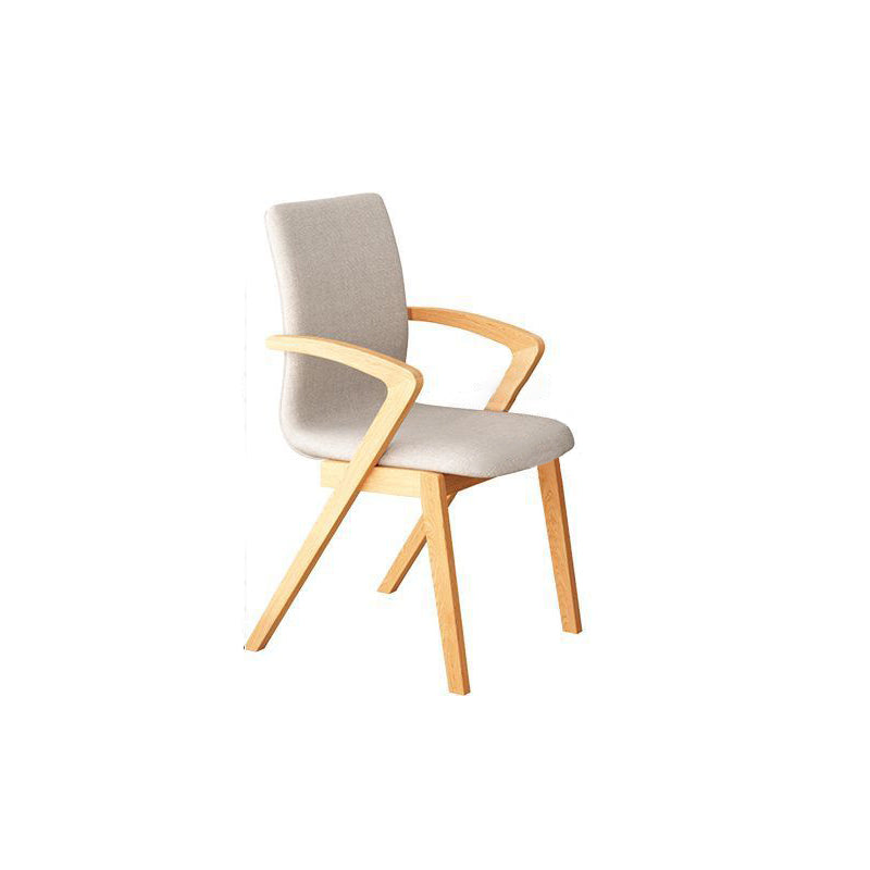 Contemporary Scandinavian Curved Square Cotton Linen Wood Dining Chair Backrest Armrest For Dining Room