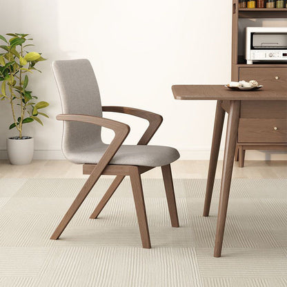 Contemporary Scandinavian Curved Square Cotton Linen Wood Dining Chair Backrest Armrest For Dining Room
