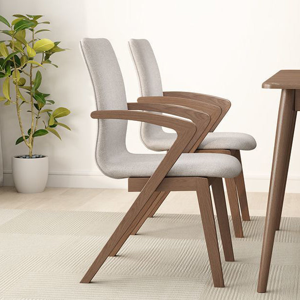 Contemporary Scandinavian Curved Square Cotton Linen Wood Dining Chair Backrest Armrest For Dining Room