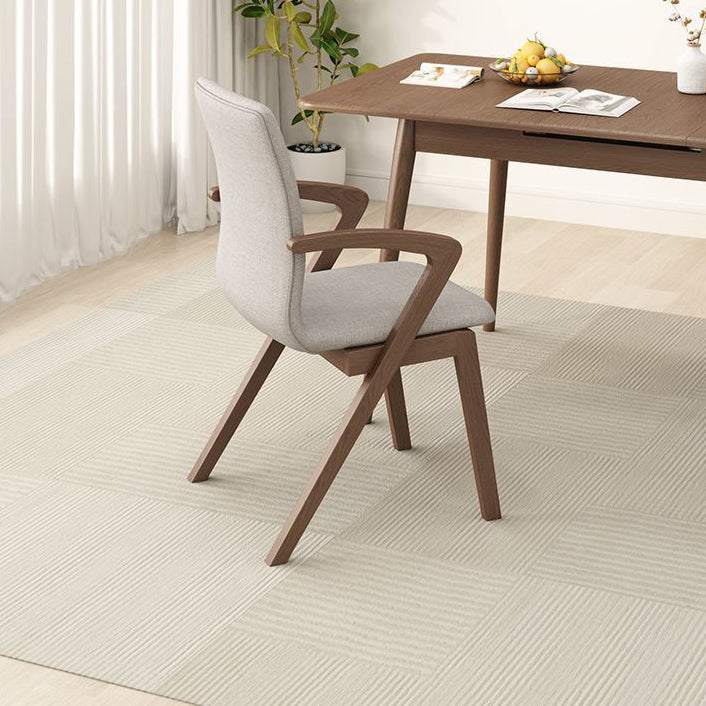 Contemporary Scandinavian Curved Square Cotton Linen Wood Dining Chair Backrest Armrest For Dining Room