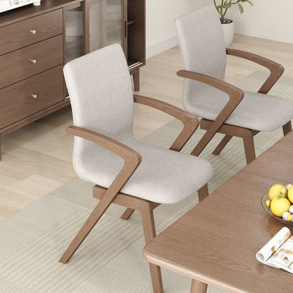 Contemporary Scandinavian Curved Square Cotton Linen Wood Dining Chair Backrest Armrest For Dining Room