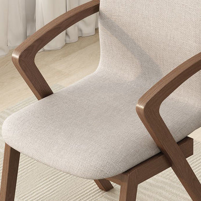 Contemporary Scandinavian Curved Square Cotton Linen Wood Dining Chair Backrest Armrest For Dining Room
