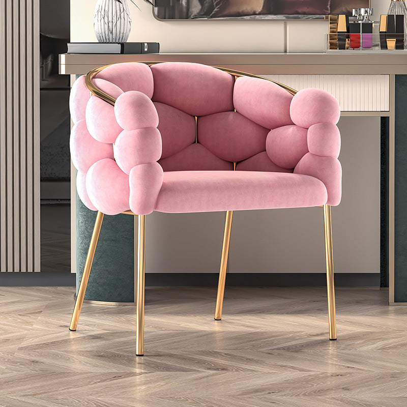 Contemporary Creative Bubbles Half Round Half Wrap Fabric Metal Vanity Stool Backrest Armrest For Bedroom