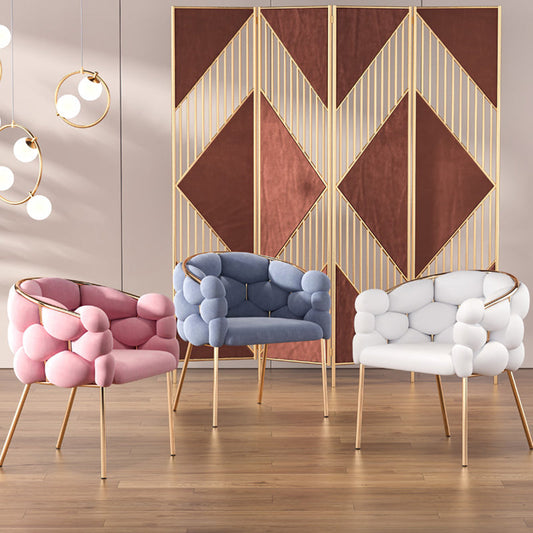 Contemporary Creative Bubbles Half Round Half Wrap Fabric Metal Vanity Stool Backrest Armrest For Bedroom