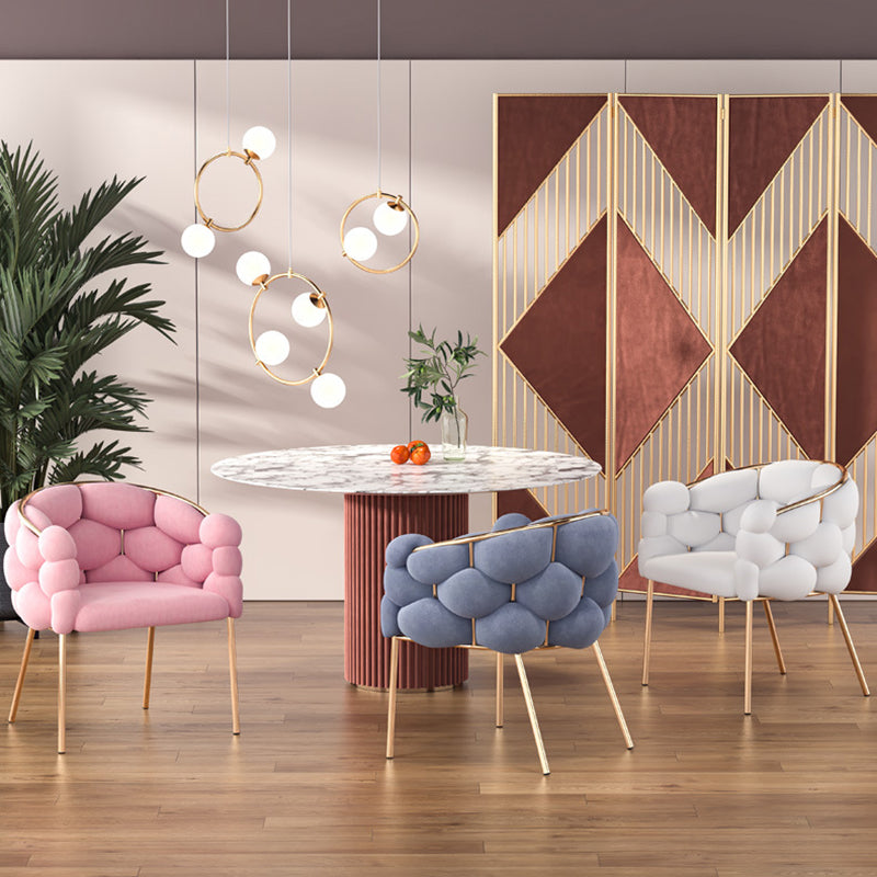 Contemporary Creative Bubbles Half Round Half Wrap Fabric Metal Vanity Stool Backrest Armrest For Bedroom