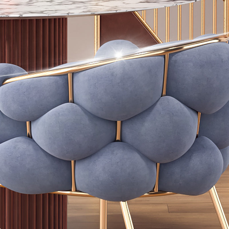 Contemporary Creative Bubbles Half Round Half Wrap Fabric Metal Vanity Stool Backrest Armrest For Bedroom