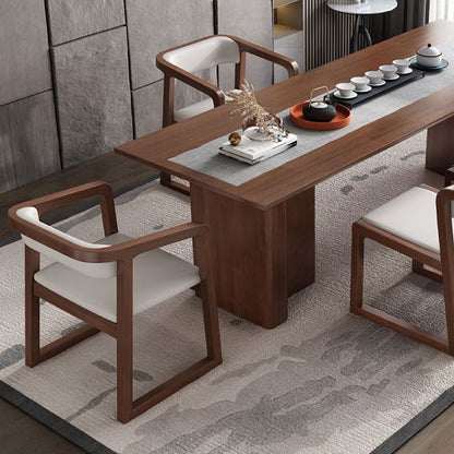 Traditional Chinese Bent Square Right Angle PU Leather Cotton Linen Solid Wood Dining Chair Backrest For Dining Room