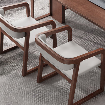 Traditional Chinese Bent Square Right Angle PU Leather Cotton Linen Solid Wood Dining Chair Backrest For Dining Room