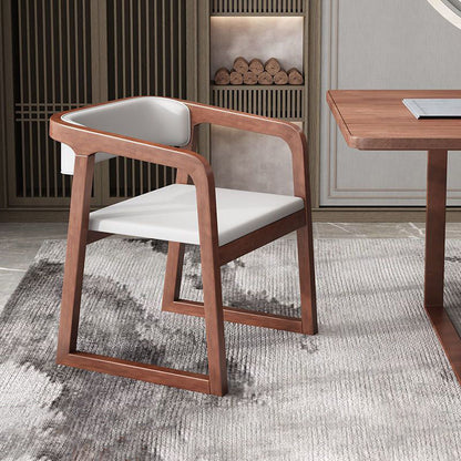 Traditional Chinese Bent Square Right Angle PU Leather Cotton Linen Solid Wood Dining Chair Backrest For Dining Room