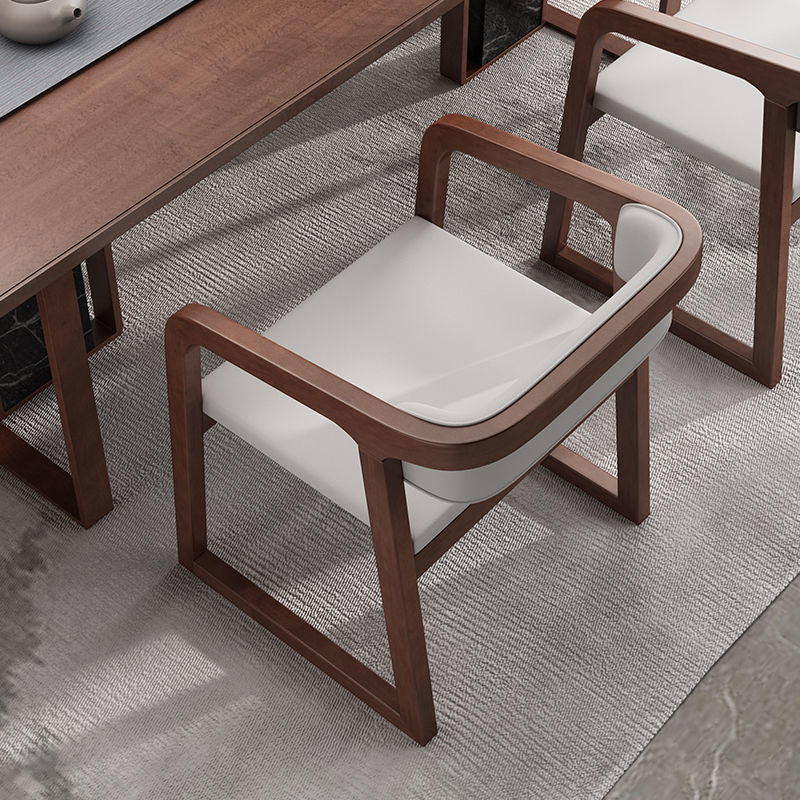 Traditional Chinese Bent Square Right Angle PU Leather Cotton Linen Solid Wood Dining Chair Backrest For Dining Room