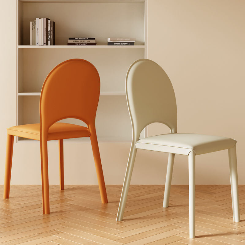 Contemporary Scandinavian Curved Half Round Square Saddle Leather Metal Dining Chair Backrest For Dining Room