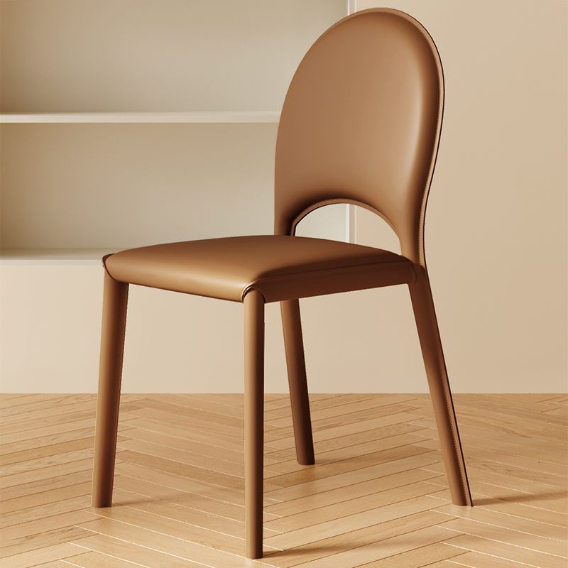 Contemporary Scandinavian Curved Half Round Square Saddle Leather Metal Dining Chair Backrest For Dining Room