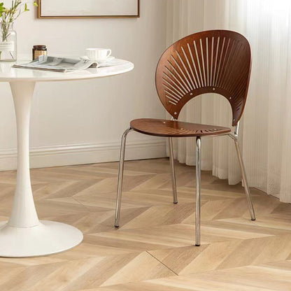 Contemporary Scandinavian Shell Shape Hollow Out Solid Wood Stainless Steel Dining Chair Backrest For Dining Room