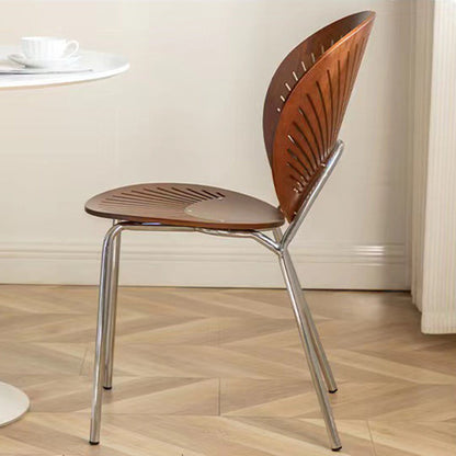 Contemporary Scandinavian Shell Shape Hollow Out Solid Wood Stainless Steel Dining Chair Backrest For Dining Room