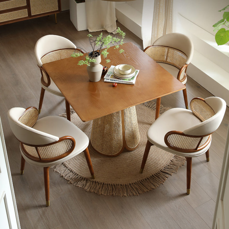 Contemporary Scandinavian U-shaped Curved Round Microfiber Leather Rattan Ash Wood Brass Dining Chair Backrest For Dining Room