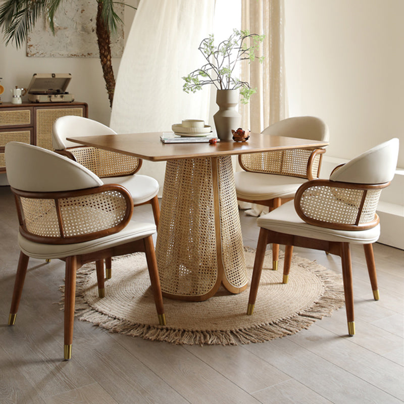 Contemporary Scandinavian U-shaped Curved Round Microfiber Leather Rattan Ash Wood Brass Dining Chair Backrest For Dining Room