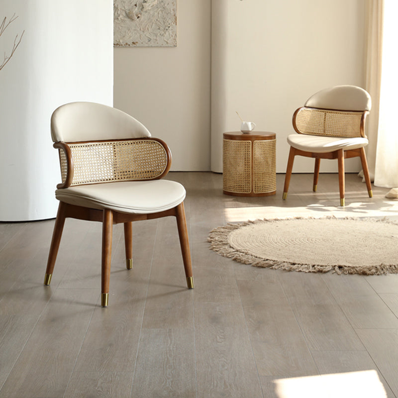 Contemporary Scandinavian U-shaped Curved Round Microfiber Leather Rattan Ash Wood Brass Dining Chair Backrest For Dining Room