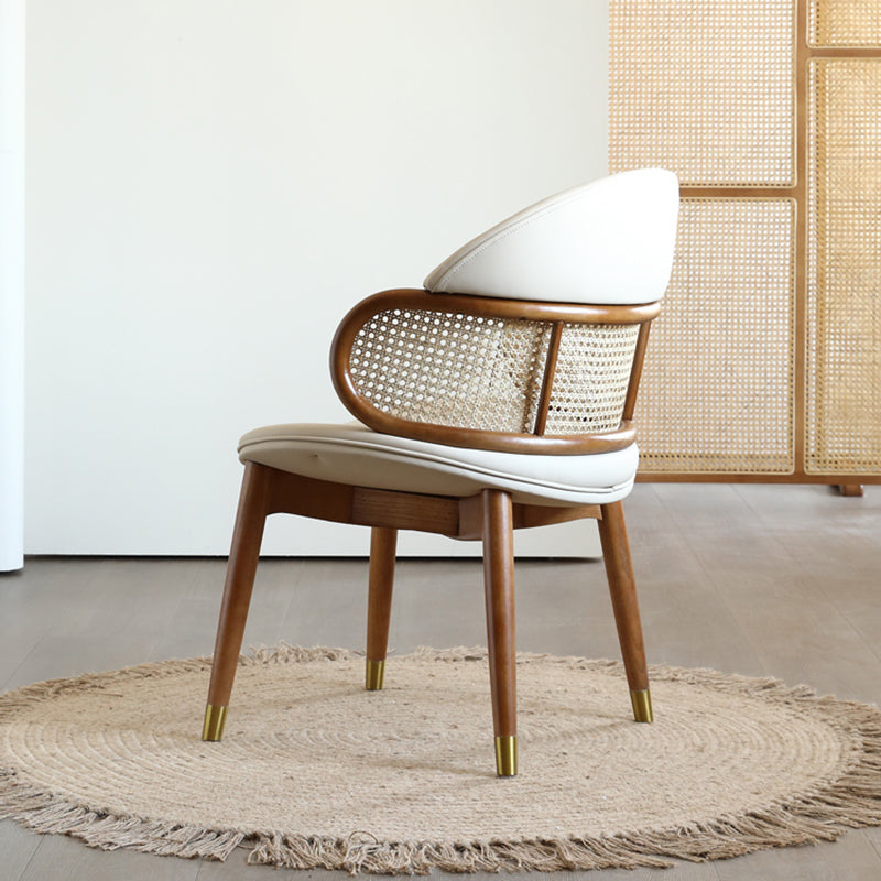 Contemporary Scandinavian U-shaped Curved Round Microfiber Leather Rattan Ash Wood Brass Dining Chair Backrest For Dining Room