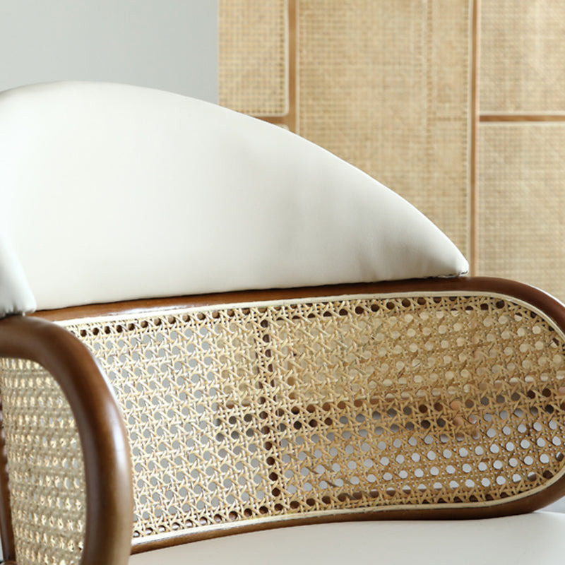 Contemporary Scandinavian U-shaped Curved Round Microfiber Leather Rattan Ash Wood Brass Dining Chair Backrest For Dining Room