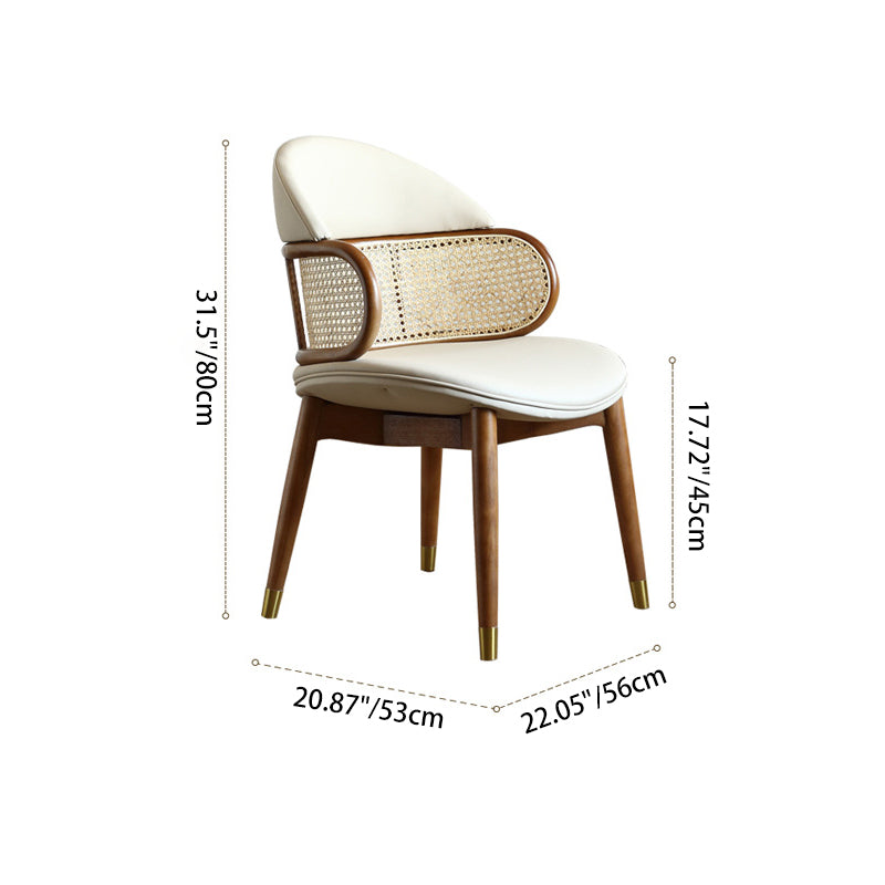Contemporary Scandinavian U-shaped Curved Round Microfiber Leather Rattan Ash Wood Brass Dining Chair Backrest For Dining Room