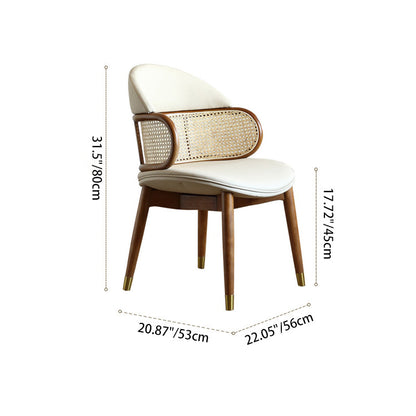 Contemporary Scandinavian U-shaped Curved Round Microfiber Leather Rattan Ash Wood Brass Dining Chair Backrest For Dining Room