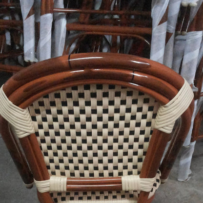 Traditional Chinese Trapezoidal Woven Curved PE Rattan Aluminum Dining Chair Backrest For Dining Room