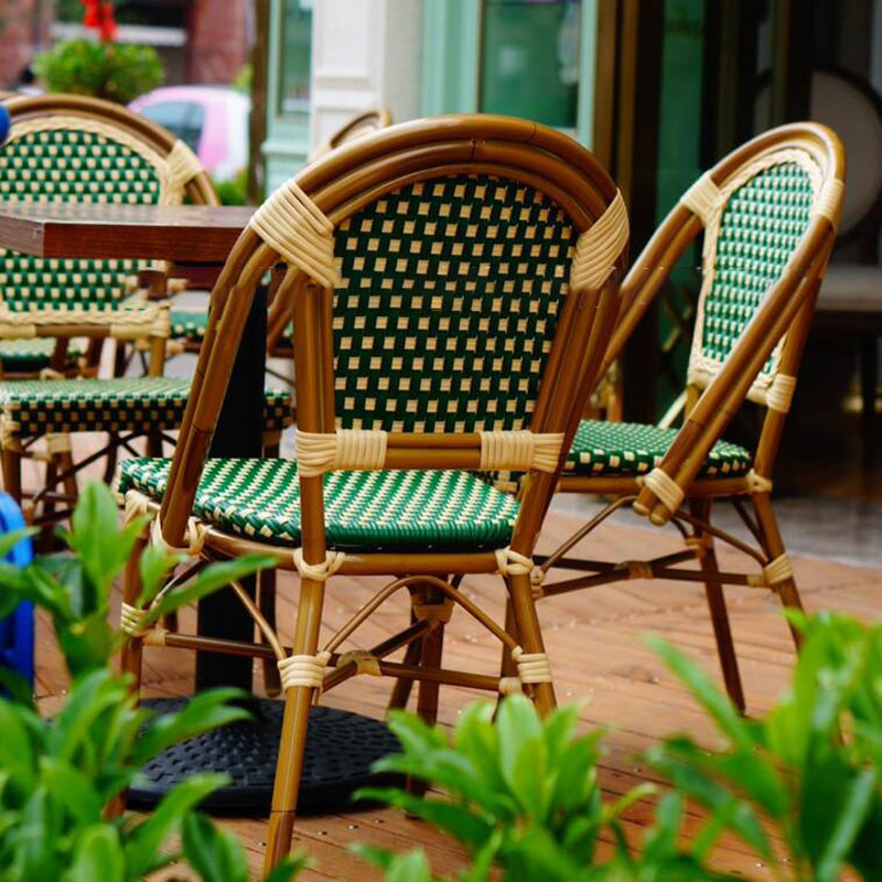 Traditional Chinese Trapezoidal Woven Curved PE Rattan Aluminum Dining Chair Backrest For Dining Room