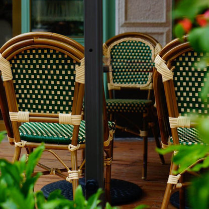 Traditional Chinese Trapezoidal Woven Curved PE Rattan Aluminum Dining Chair Backrest For Dining Room