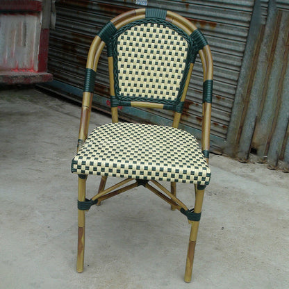 Traditional Chinese Trapezoidal Woven Curved PE Rattan Aluminum Dining Chair Backrest For Dining Room