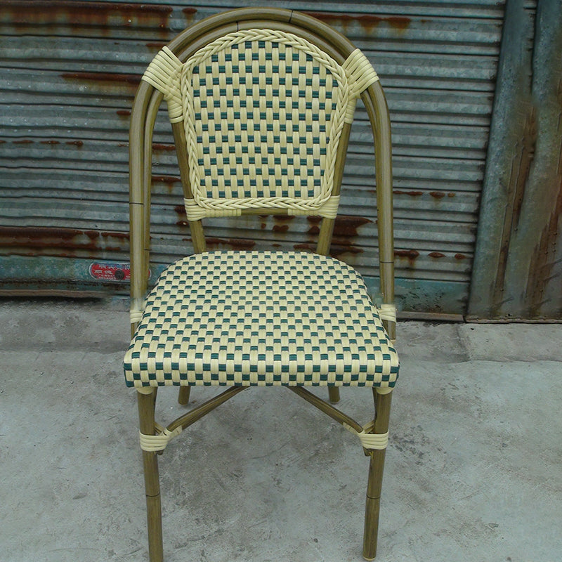 Traditional Chinese Trapezoidal Woven Curved PE Rattan Aluminum Dining Chair Backrest For Dining Room