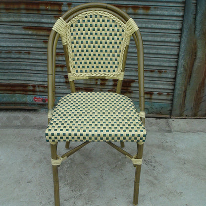 Traditional Chinese Trapezoidal Woven Curved PE Rattan Aluminum Dining Chair Backrest For Dining Room