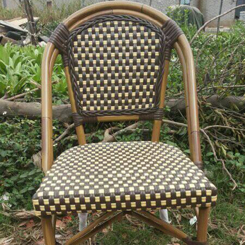Traditional Chinese Trapezoidal Woven Curved PE Rattan Aluminum Dining Chair Backrest For Dining Room