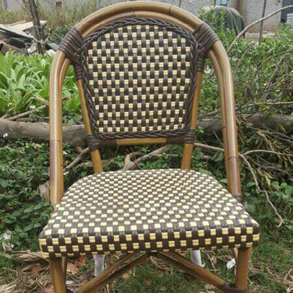 Traditional Chinese Trapezoidal Woven Curved PE Rattan Aluminum Dining Chair Backrest For Dining Room