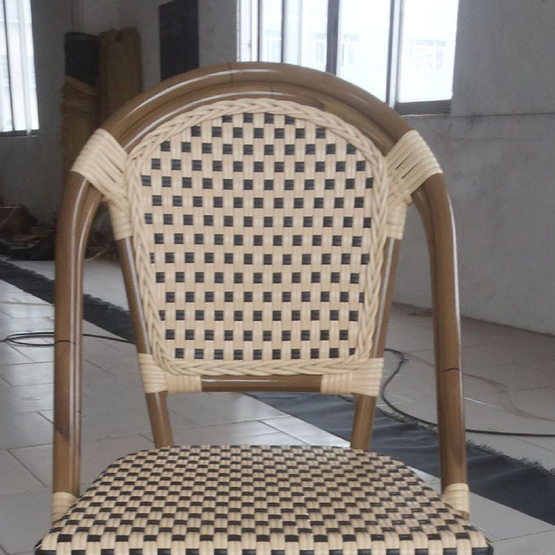 Traditional Chinese Trapezoidal Woven Curved PE Rattan Aluminum Dining Chair Backrest For Dining Room