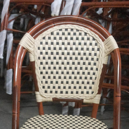 Traditional Chinese Trapezoidal Woven Curved PE Rattan Aluminum Dining Chair Backrest For Dining Room