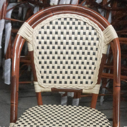 Traditional Chinese Trapezoidal Woven Curved PE Rattan Aluminum Dining Chair Backrest For Dining Room