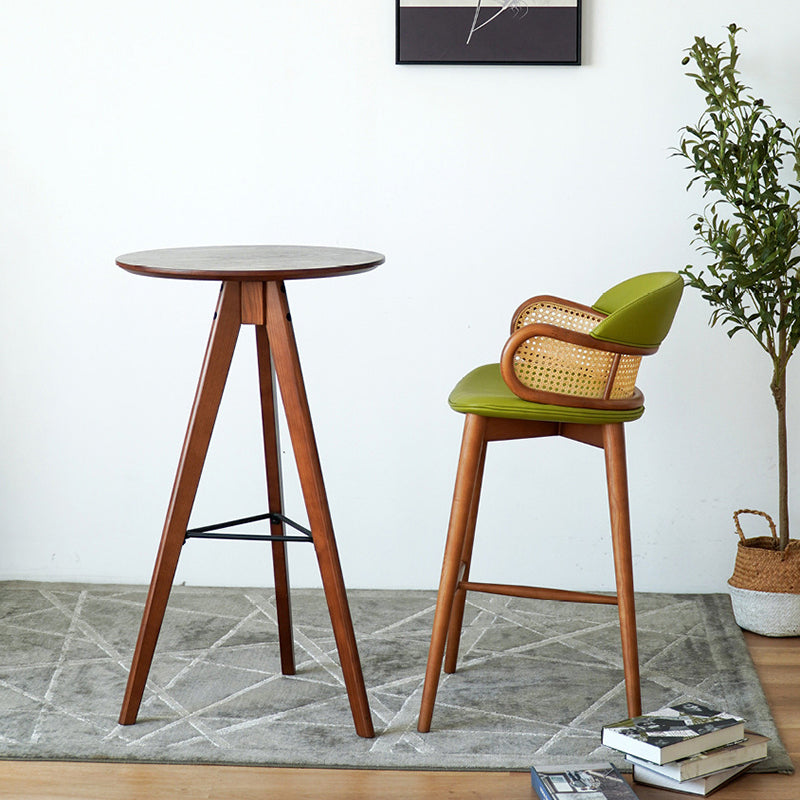 Contemporary Scandinavian Curved Half Round Curved Faux Leather Ash Wood Rattan Bar Stool Backrest For Dining Room