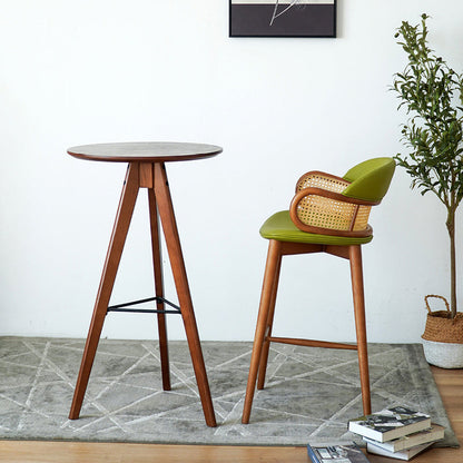 Contemporary Scandinavian Curved Half Round Curved Faux Leather Ash Wood Rattan Bar Stool Backrest For Dining Room
