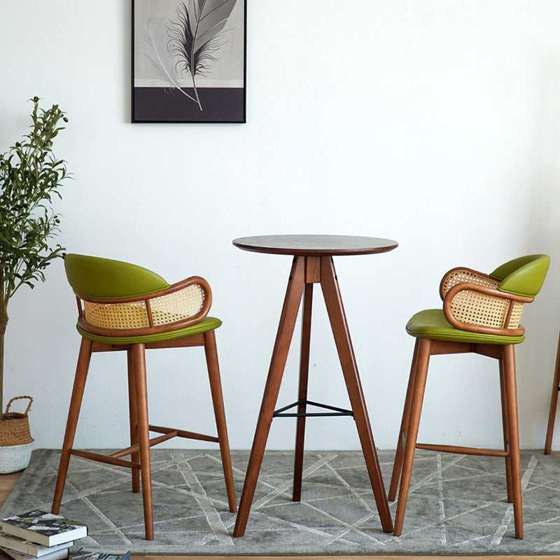 Contemporary Scandinavian Curved Half Round Curved Faux Leather Ash Wood Rattan Bar Stool Backrest For Dining Room