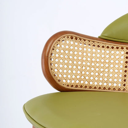 Contemporary Scandinavian Curved Half Round Curved Faux Leather Ash Wood Rattan Bar Stool Backrest For Dining Room