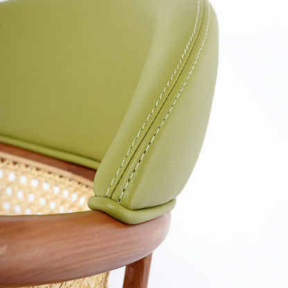 Contemporary Scandinavian Curved Half Round Curved Faux Leather Ash Wood Rattan Bar Stool Backrest For Dining Room